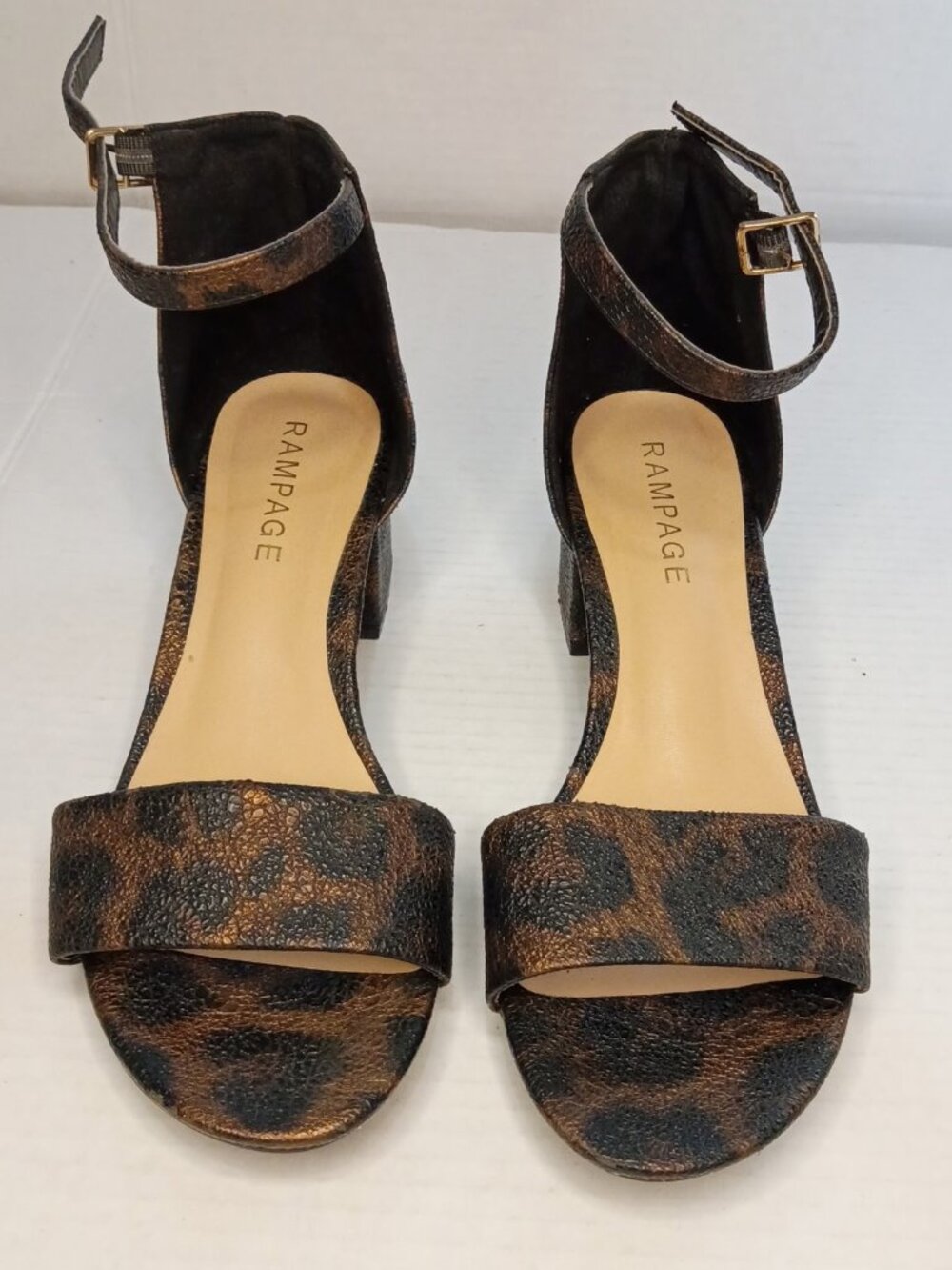 Rampage Maddie Leopard Shimmer Block Heel Sandals Women’s Size 9